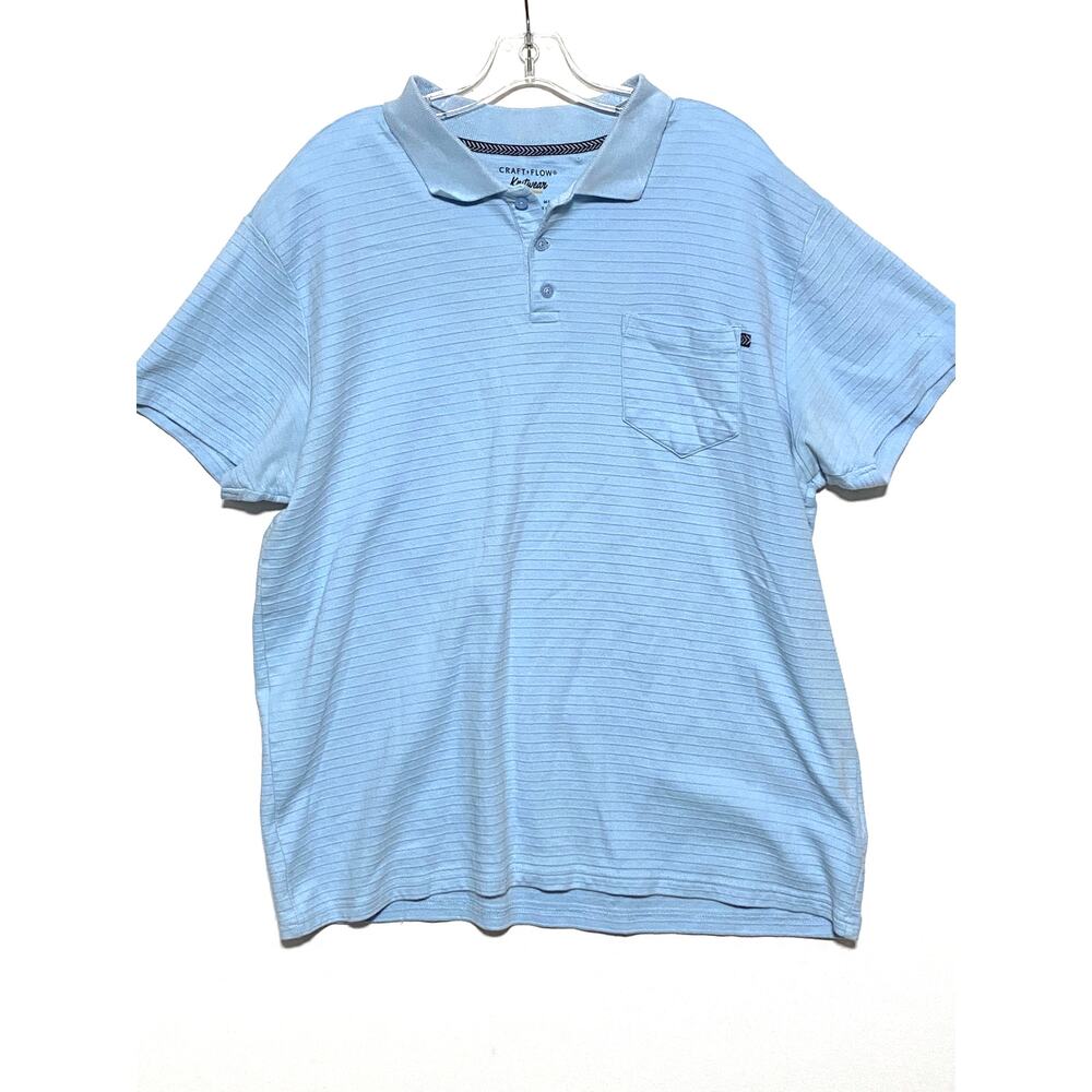 Craft Flow Knitwear Light Blue Pocket Polo Shirt Men XL Textured Striped Preppy
